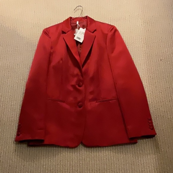 NWT Helmet Lang Red Satin Dress Blazer in Size 6 Festive Party Holiday - Picture 1 of 11